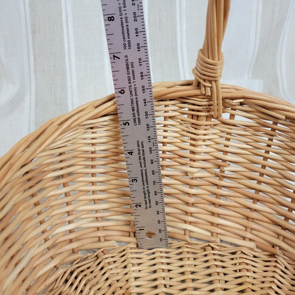 Wicker Gathering Basket Oval Willow Wood Handle Cottagecore Boho Decor